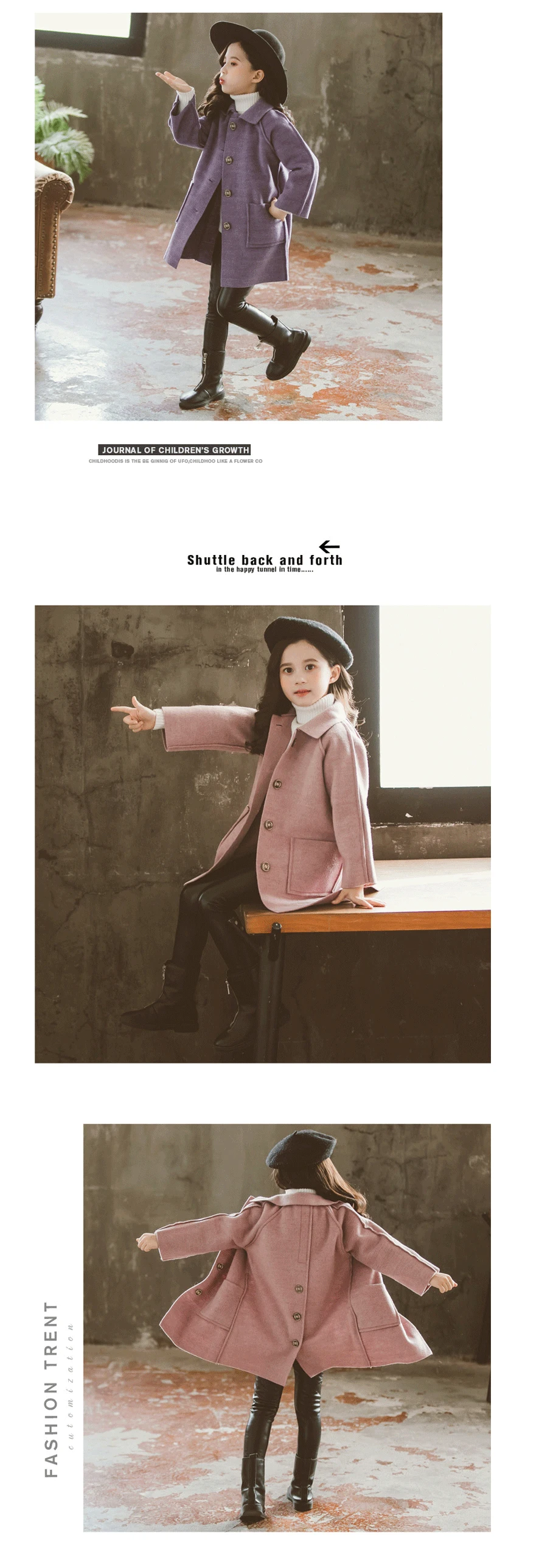 Kids Winter Wool Blend Coats Vintage Fashion Teen Girls Beige Long Jackets Warm Outerwear Thick Jacket Child 7 8 10 12 Years Old