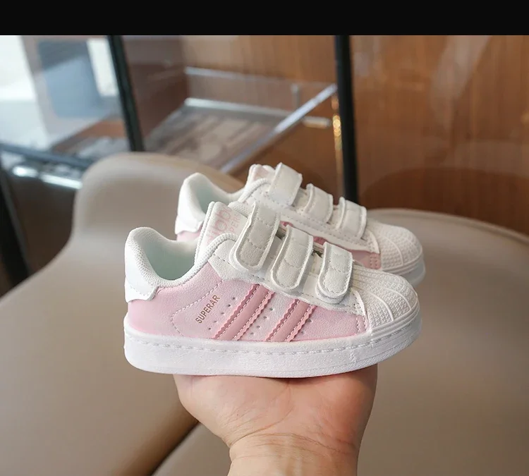 Childrens Baby Sneakers Blue Leather Boys Girls Toddler Shoes Four Seasons Models Pink Versatile Non-slip Small Kid Single Shoes