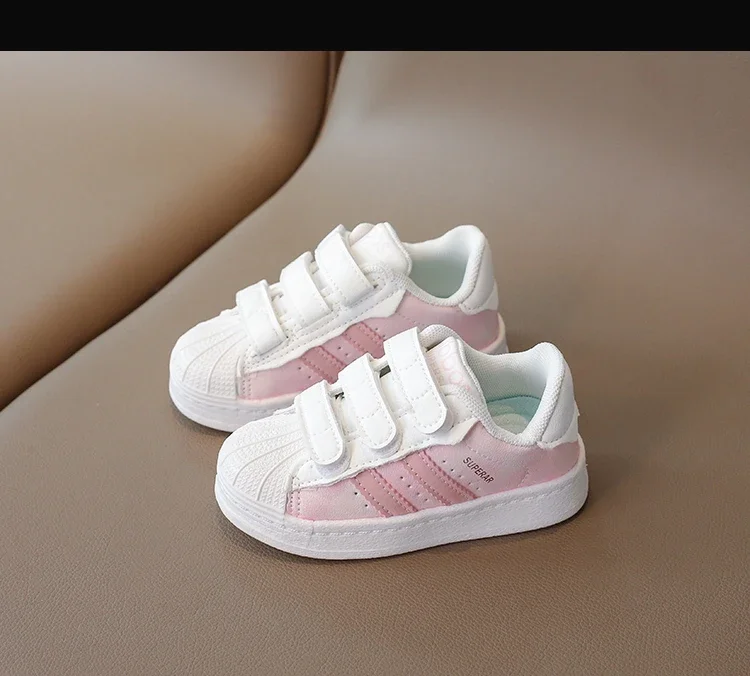 Childrens Baby Sneakers Blue Leather Boys Girls Toddler Shoes Four Seasons Models Pink Versatile Non-slip Small Kid Single Shoes