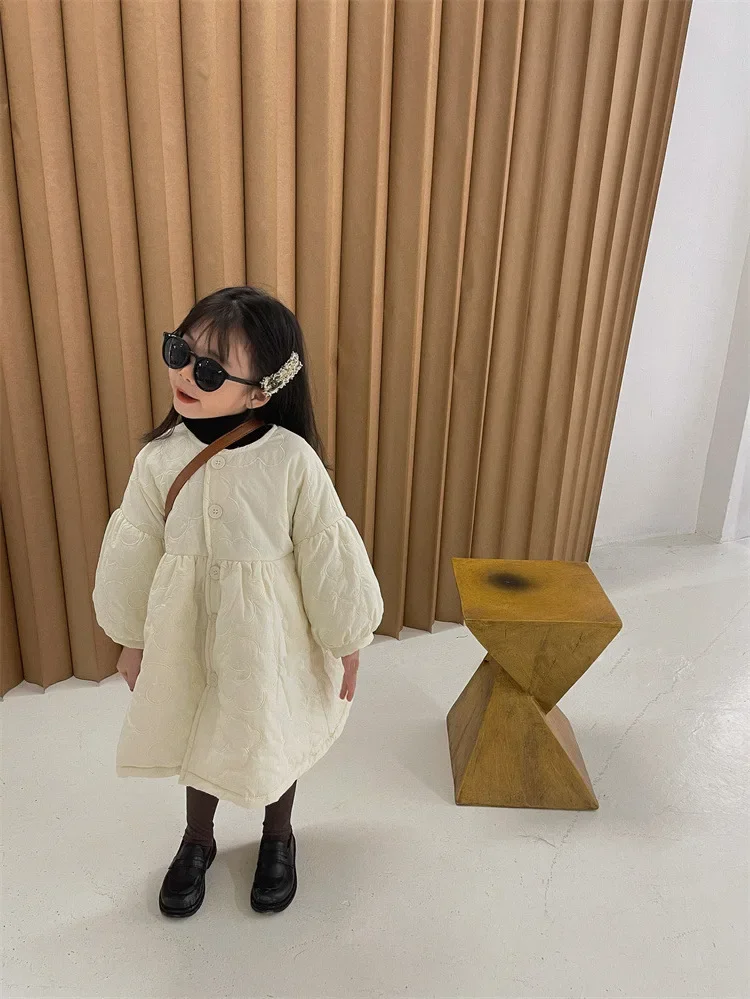 Children's Coats Autumn and Winter Coat with Floral Embroidery Puffed Sleeves Girls Coat Baby Girl Winter Clothes