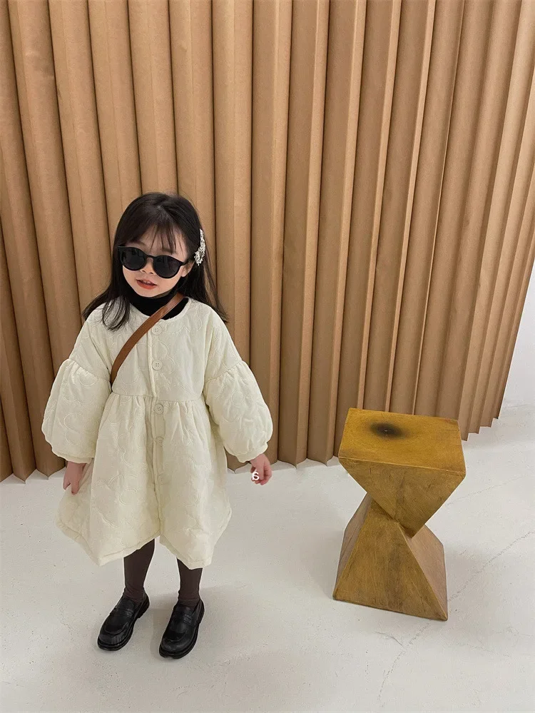 Children's Coats Autumn and Winter Coat with Floral Embroidery Puffed Sleeves Girls Coat Baby Girl Winter Clothes