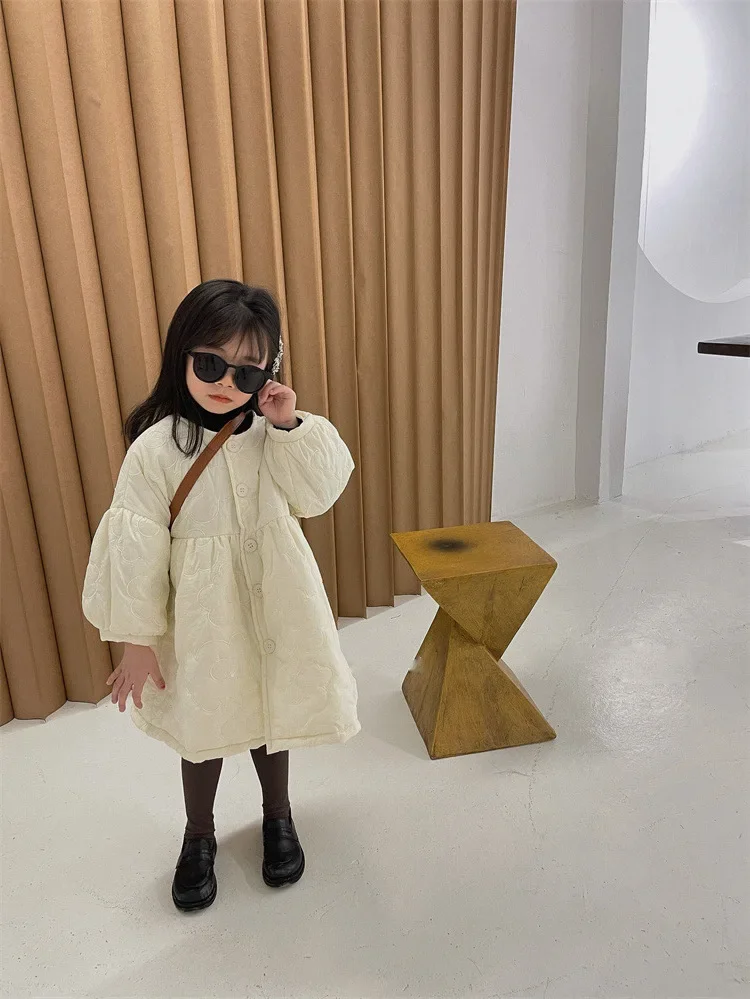 Children's Coats Autumn and Winter Coat with Floral Embroidery Puffed Sleeves Girls Coat Baby Girl Winter Clothes