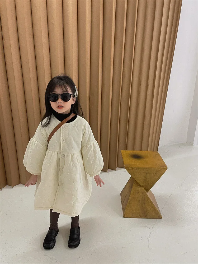 Children's Coats Autumn and Winter Coat with Floral Embroidery Puffed Sleeves Girls Coat Baby Girl Winter Clothes