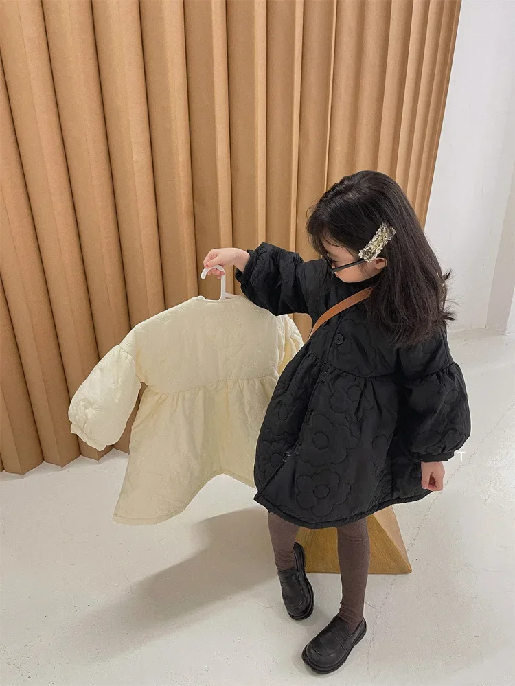 Children's Coats Autumn and Winter Coat with Floral Embroidery Puffed Sleeves Girls Coat Baby Girl Winter Clothes