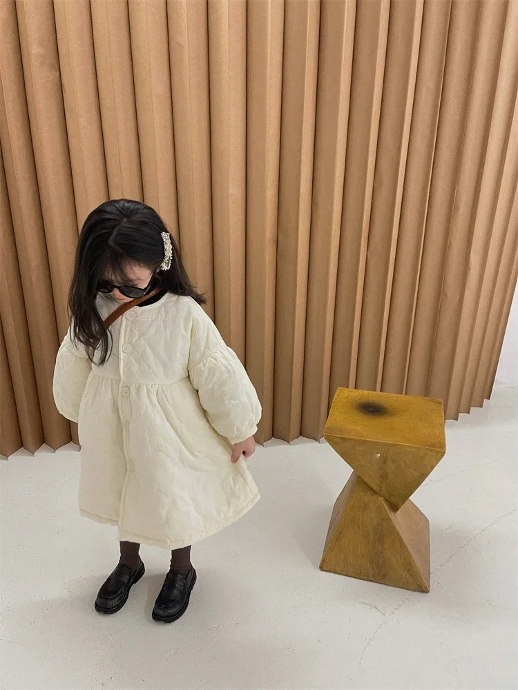 Children's Coats Autumn and Winter Coat with Floral Embroidery Puffed Sleeves Girls Coat Baby Girl Winter Clothes