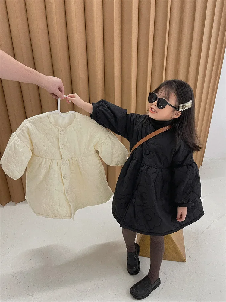 Children's Coats Autumn and Winter Coat with Floral Embroidery Puffed Sleeves Girls Coat Baby Girl Winter Clothes
