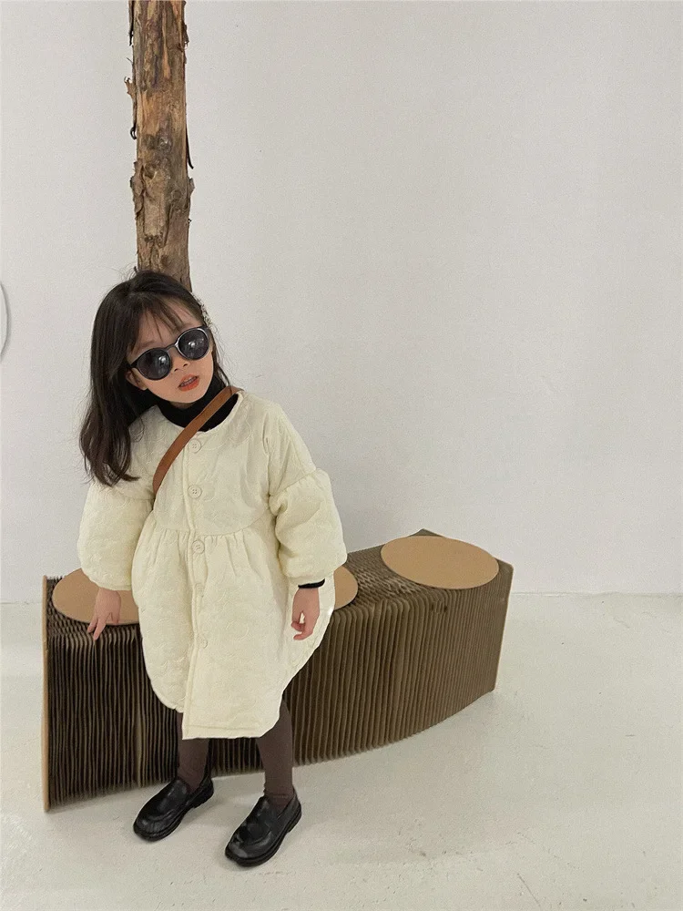 Children's Coats Autumn and Winter Coat with Floral Embroidery Puffed Sleeves Girls Coat Baby Girl Winter Clothes