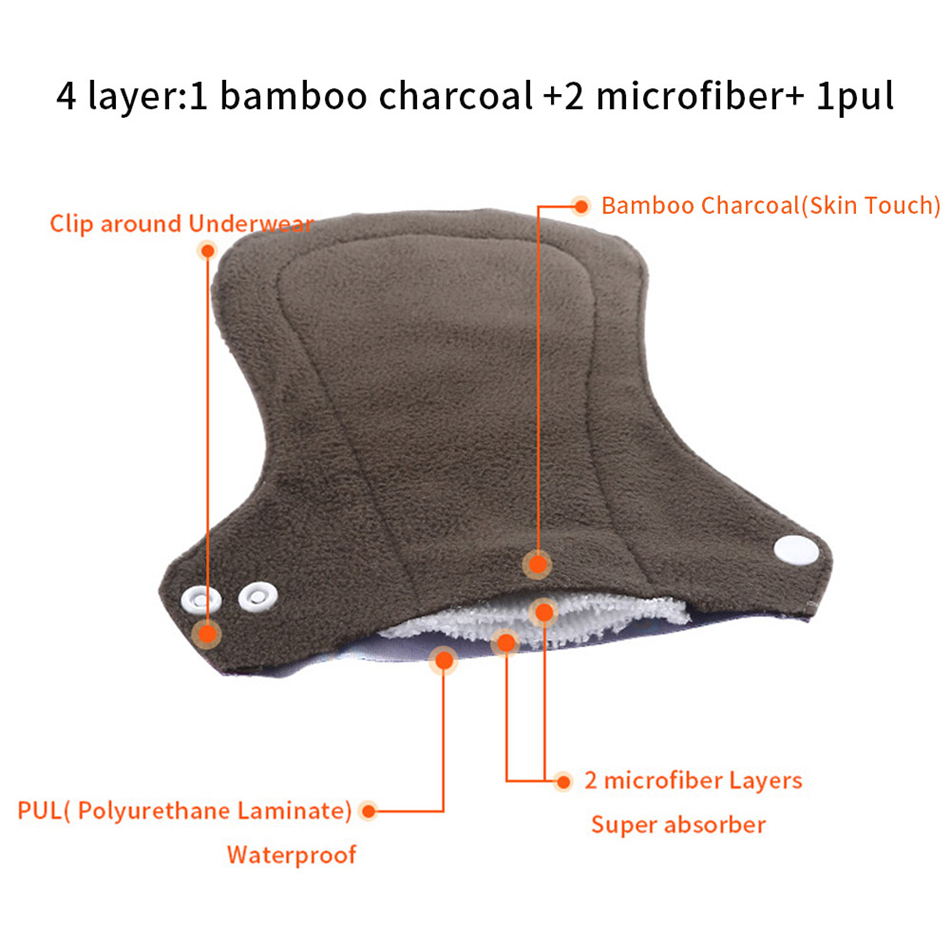 10pcs Organic Bamboo Charcoal Washable Hygiene Menstrual Pads Heavy Flow Sanitary Pads Lady Cloth Pad Reusable Pads
