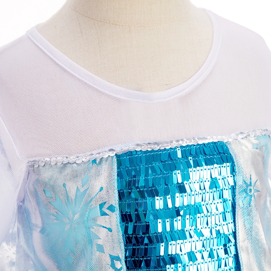 Children Carnival Blue Sequins Elsa Cosplay Dress Girls Elegant Blue Princess Costume Kids Halloween Birthday Party Clothes