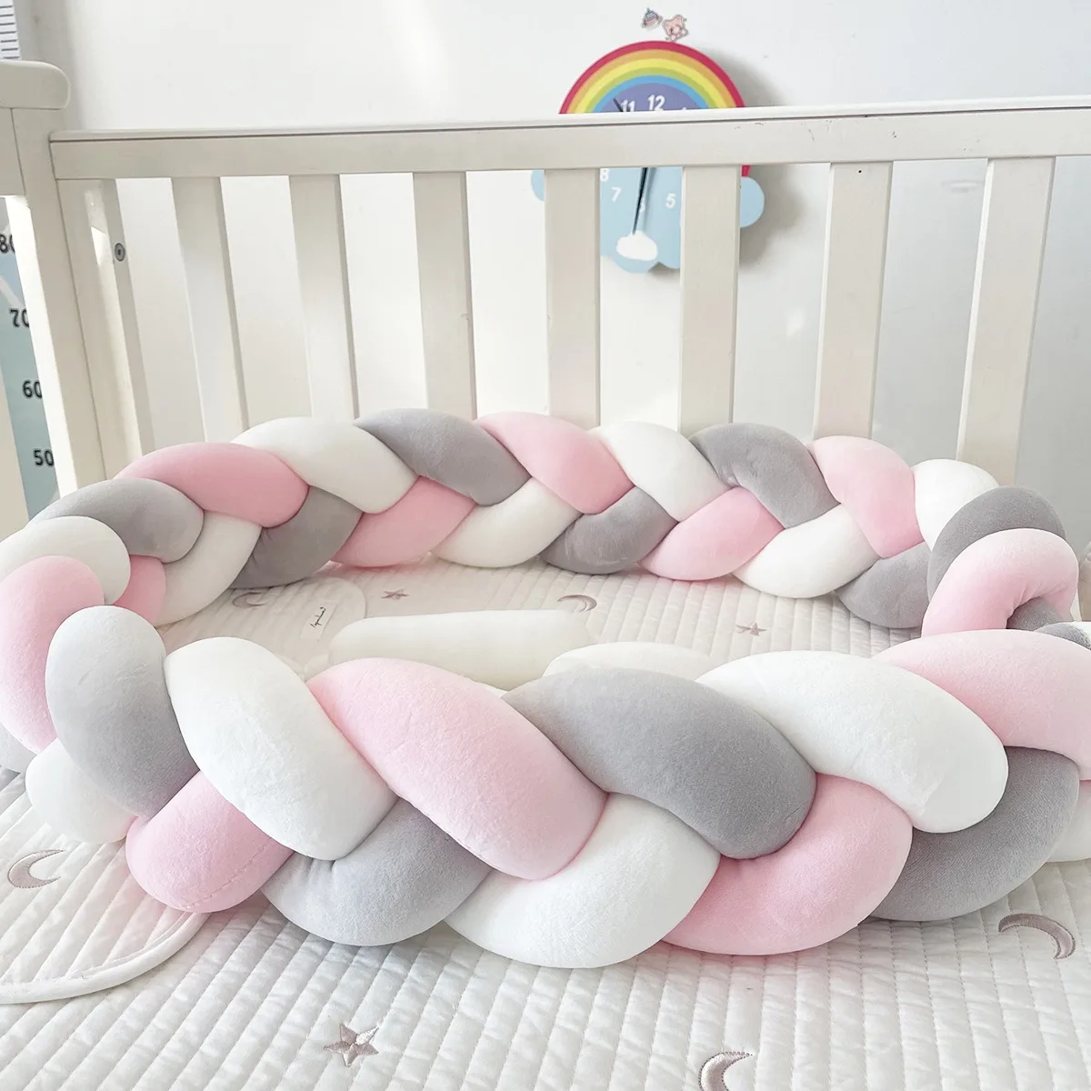1M/2M/3M/4M Baby Crib Bumper Protector Bed Braid Knot Cushion for Infant Kids Shares Toddler Baby Bed Bumpers in Crib Newborn