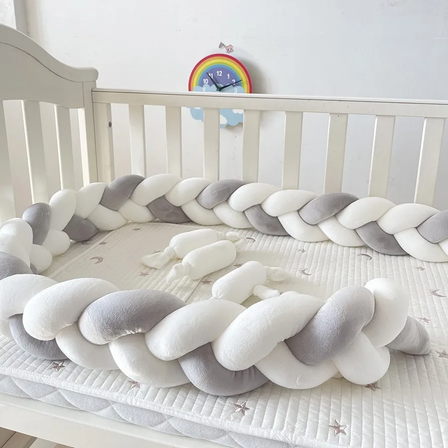 1M/2M/3M/4M Baby Crib Bumper Protector Bed Braid Knot Cushion for Infant Kids Shares Toddler Baby Bed Bumpers in Crib Newborn