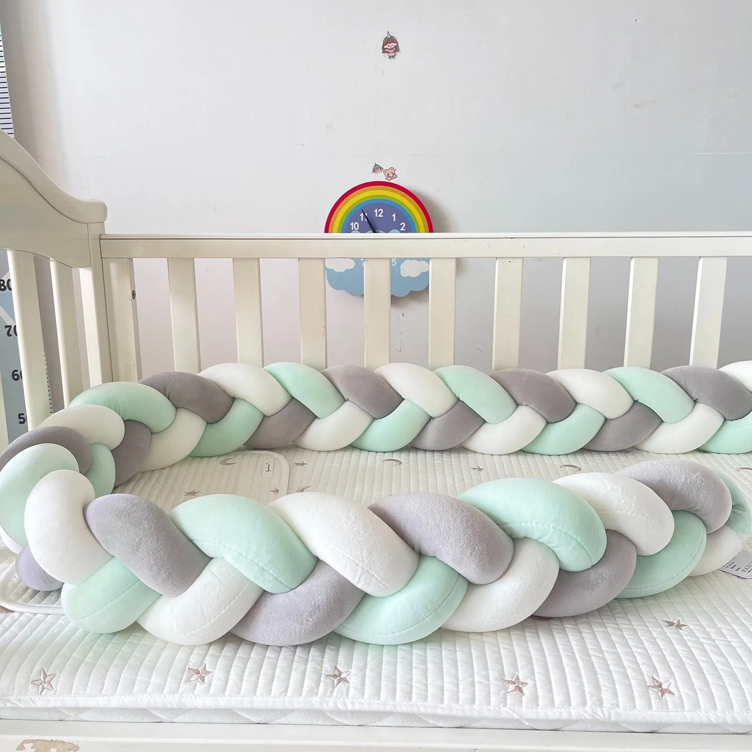 1M/2M/3M/4M Baby Crib Bumper Protector Bed Braid Knot Cushion for Infant Kids Shares Toddler Baby Bed Bumpers in Crib Newborn