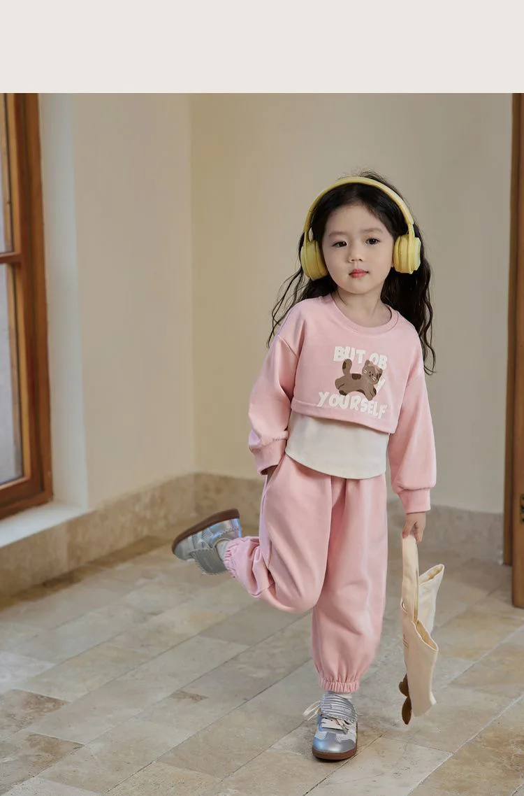 Spring Autumn New Style Children's Clothing Sets Baby Girls O Neck Sweatshirt Pants Two Piece Set Kids Breathable Thin Tracksuit