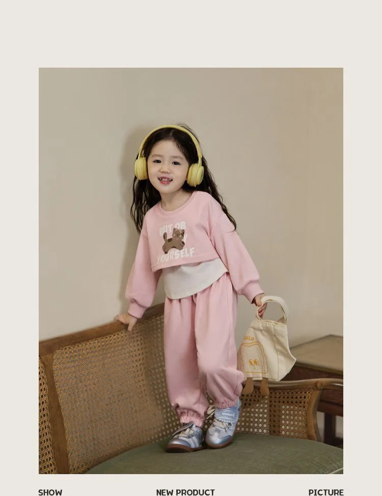 Spring Autumn New Style Children's Clothing Sets Baby Girls O Neck Sweatshirt Pants Two Piece Set Kids Breathable Thin Tracksuit