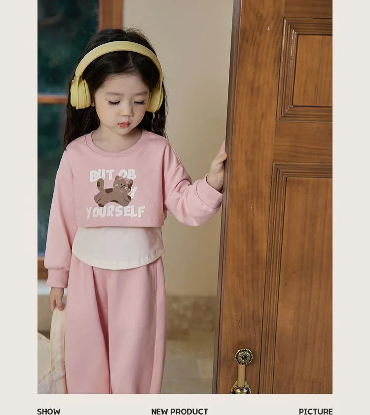 Spring Autumn New Style Children's Clothing Sets Baby Girls O Neck Sweatshirt Pants Two Piece Set Kids Breathable Thin Tracksuit
