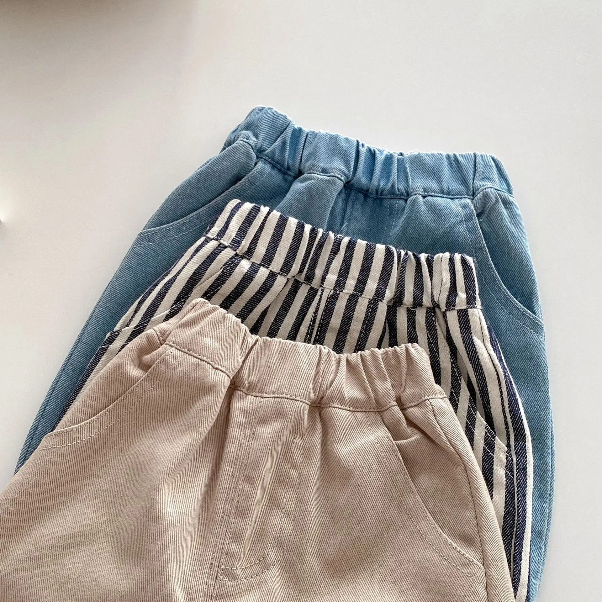 0-5Y Spring Autumn Kid's Pants Korean Style Kids Jeans Solid and Stripe Boys Girls Denim Pants Children Trousers