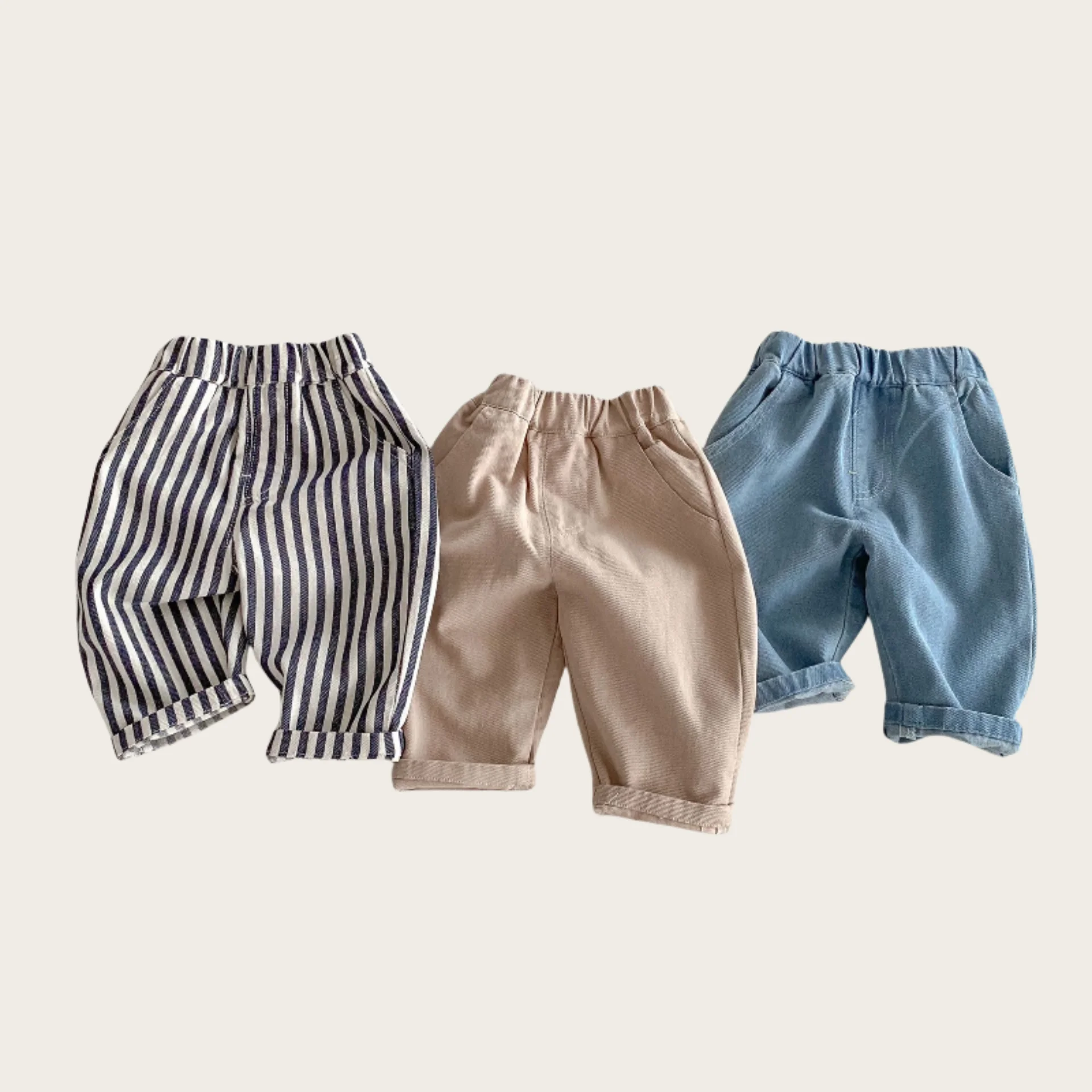 0-5Y Spring Autumn Kid's Pants Korean Style Kids Jeans Solid and Stripe Boys Girls Denim Pants Children Trousers