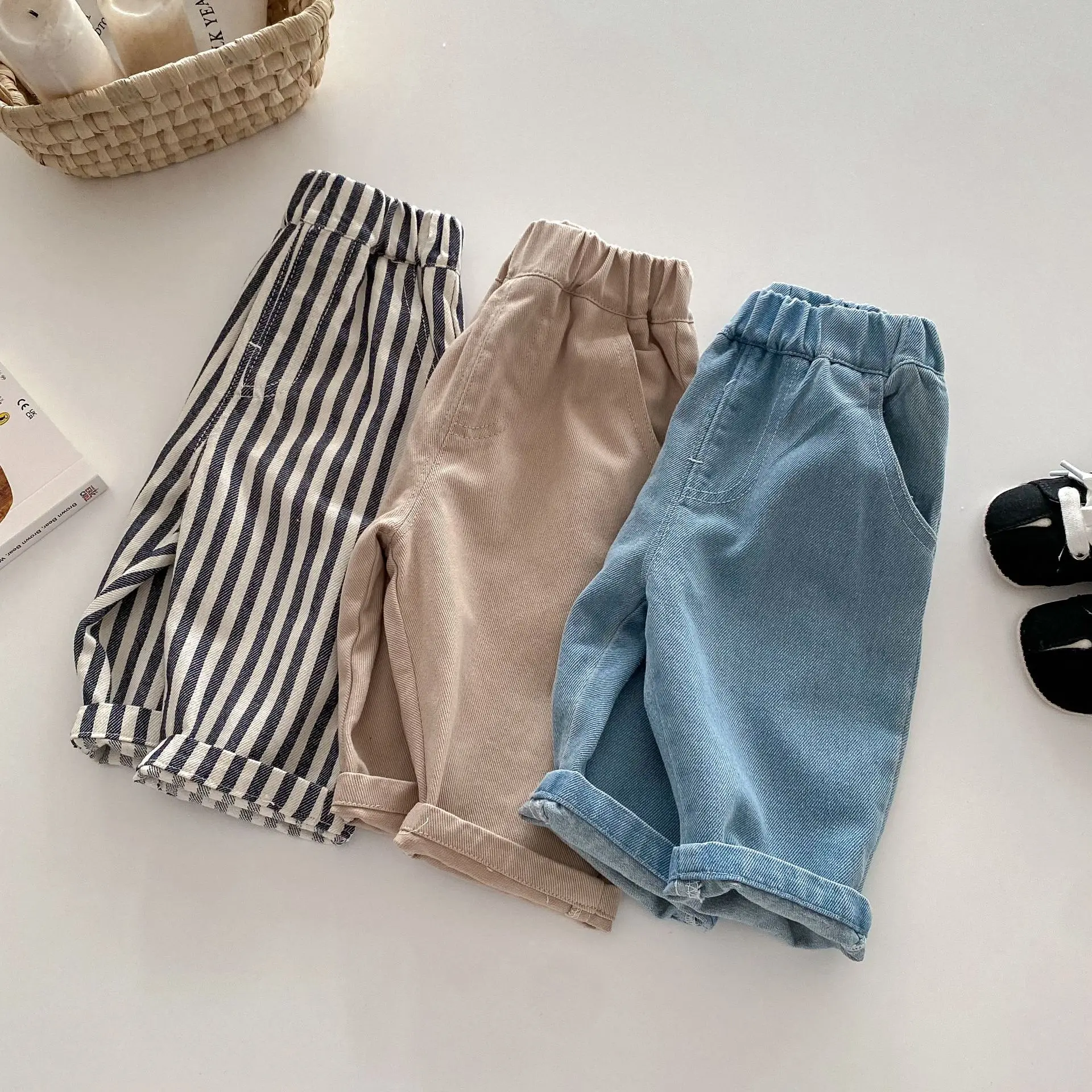 0-5Y Spring Autumn Kid's Pants Korean Style Kids Jeans Solid and Stripe Boys Girls Denim Pants Children Trousers