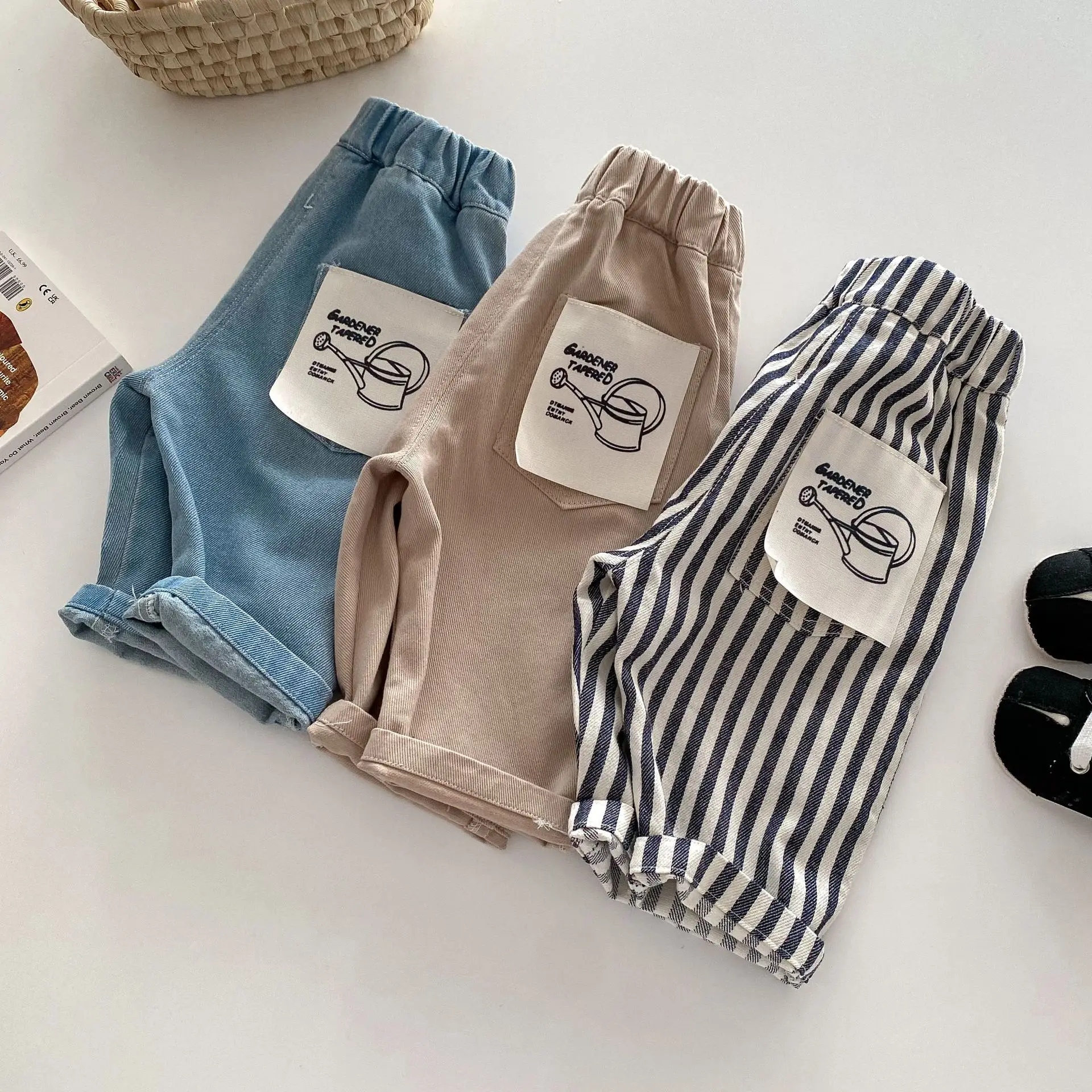 0-5Y Spring Autumn Kid's Pants Korean Style Kids Jeans Solid and Stripe Boys Girls Denim Pants Children Trousers