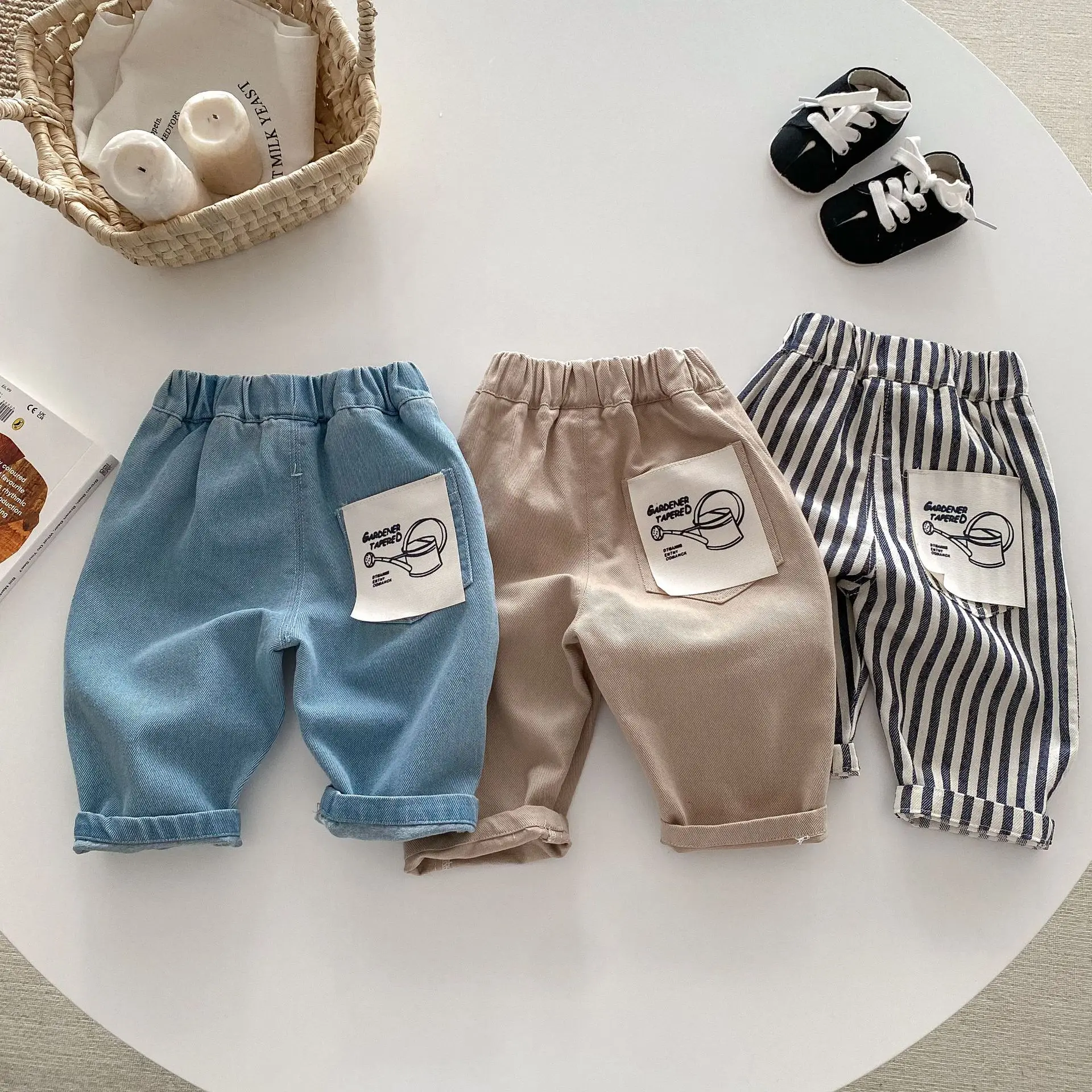 0-5Y Spring Autumn Kid's Pants Korean Style Kids Jeans Solid and Stripe Boys Girls Denim Pants Children Trousers