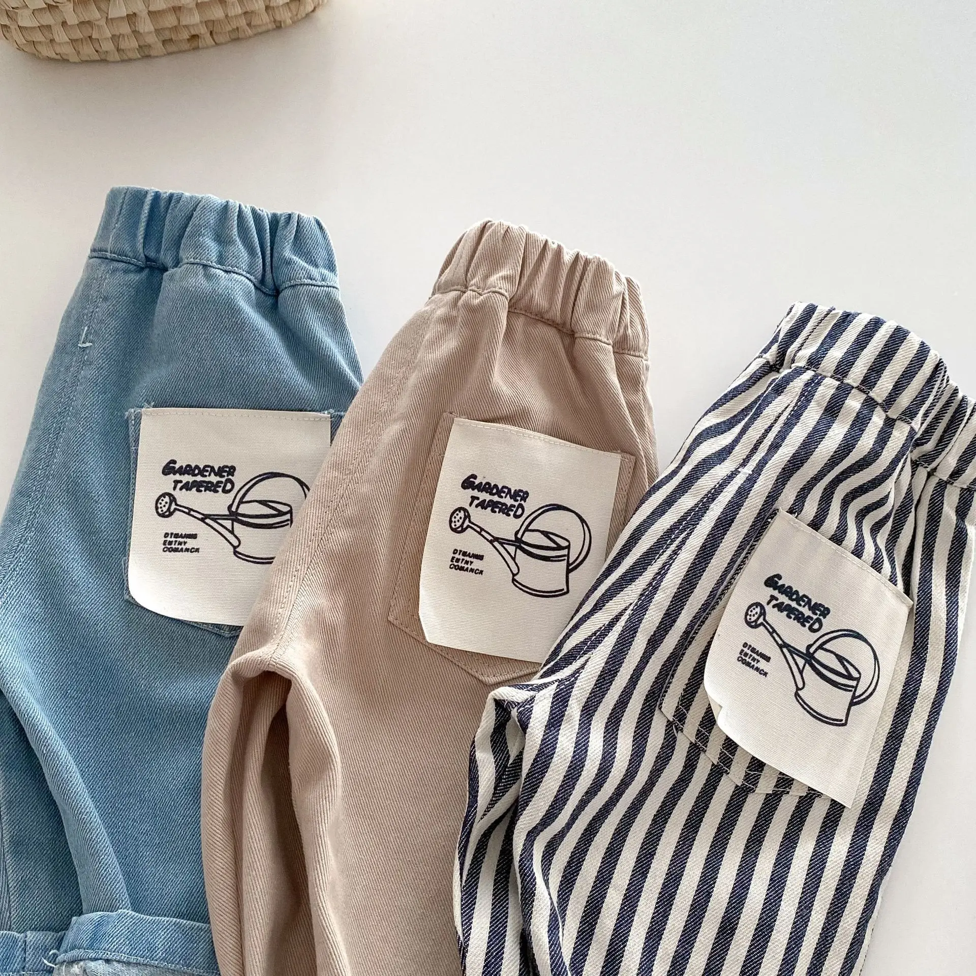 0-5Y Spring Autumn Kid's Pants Korean Style Kids Jeans Solid and Stripe Boys Girls Denim Pants Children Trousers