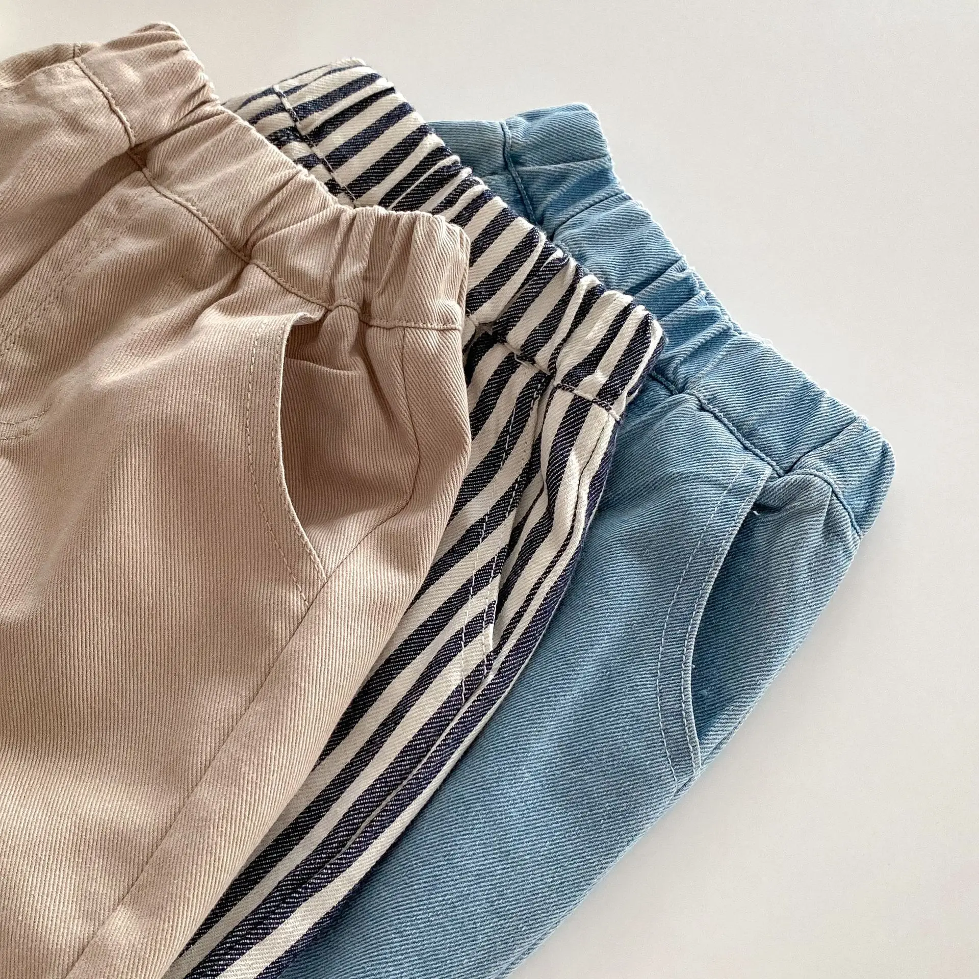 0-5Y Spring Autumn Kid's Pants Korean Style Kids Jeans Solid and Stripe Boys Girls Denim Pants Children Trousers