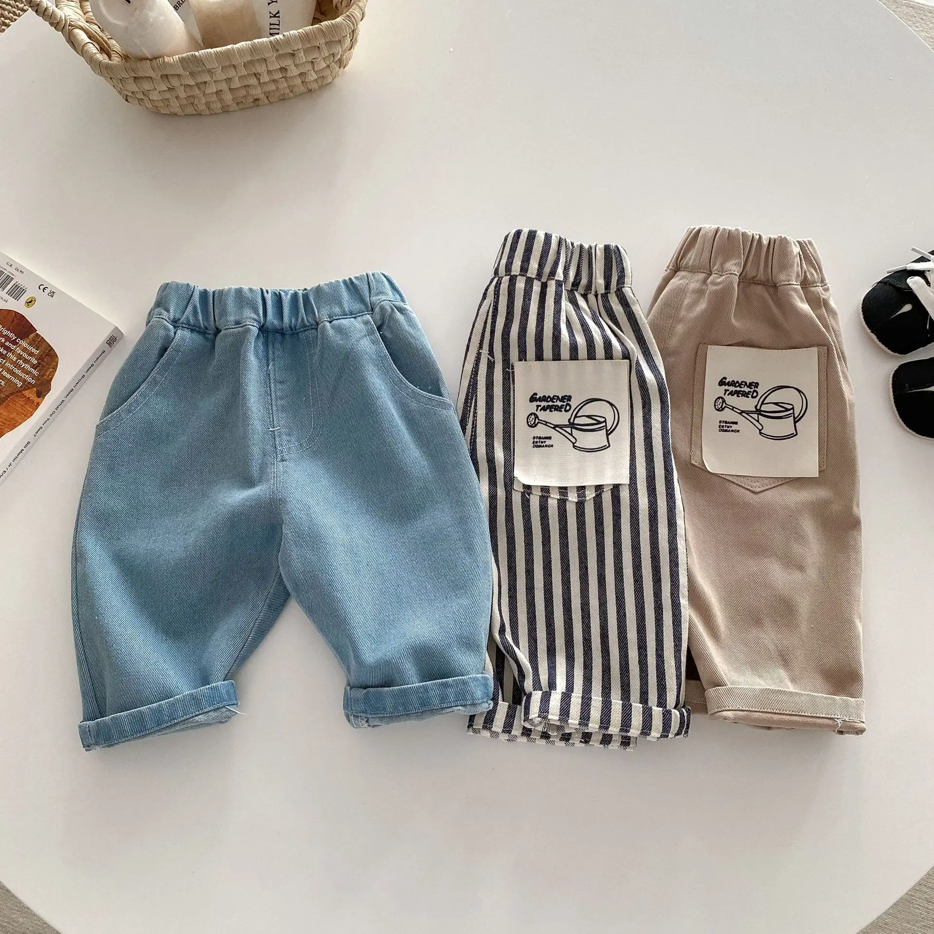 0-5Y Spring Autumn Kid's Pants Korean Style Kids Jeans Solid and Stripe Boys Girls Denim Pants Children Trousers