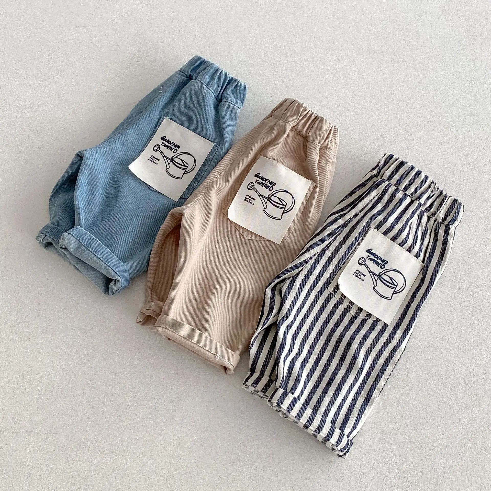 0-5Y Spring Autumn Kid's Pants Korean Style Kids Jeans Solid and Stripe Boys Girls Denim Pants Children Trousers