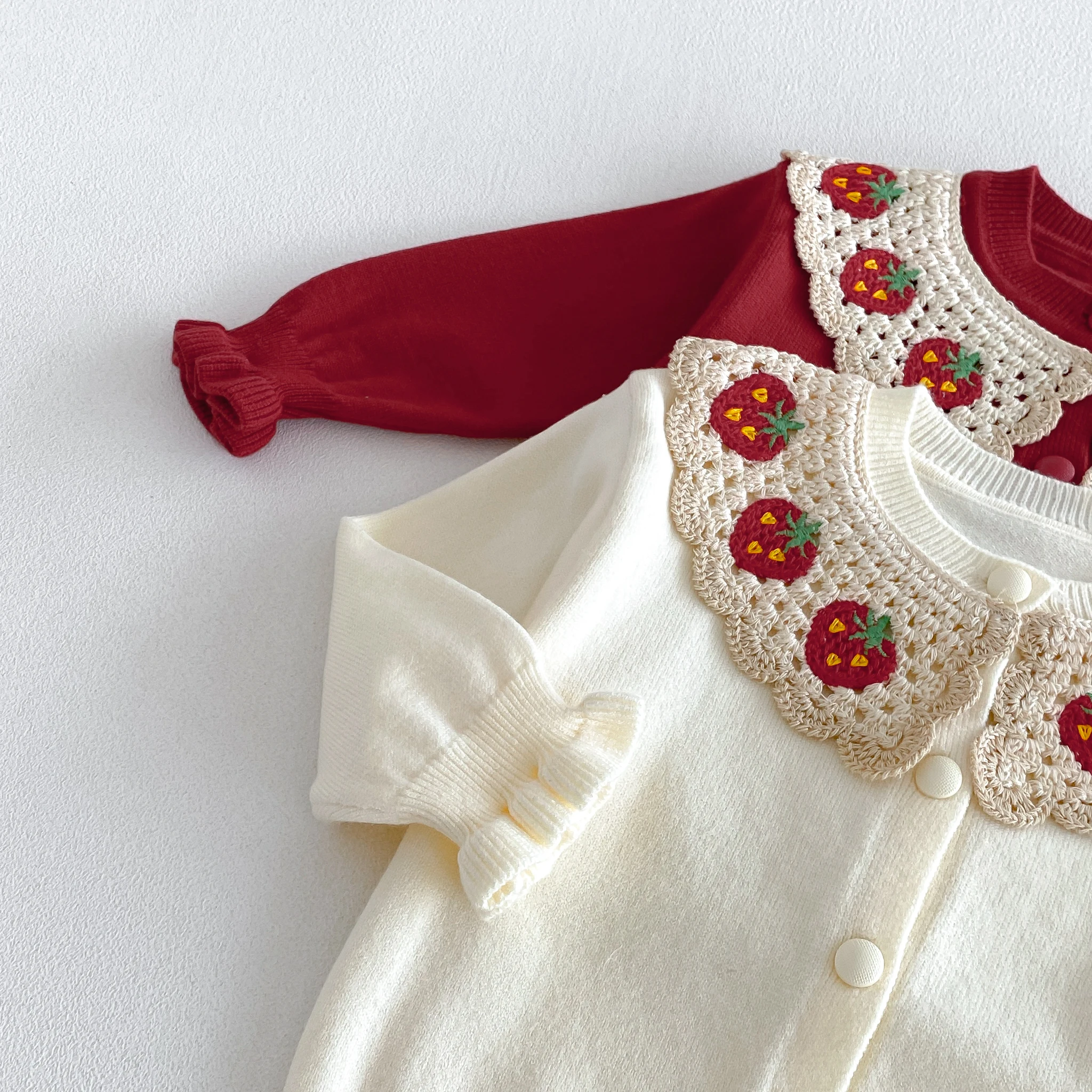 Infant and Toddler 2026 Fall/Winter New Strawberry Doll-Neck Knit Cardigan for Girls, Sweet and Cute Outfit