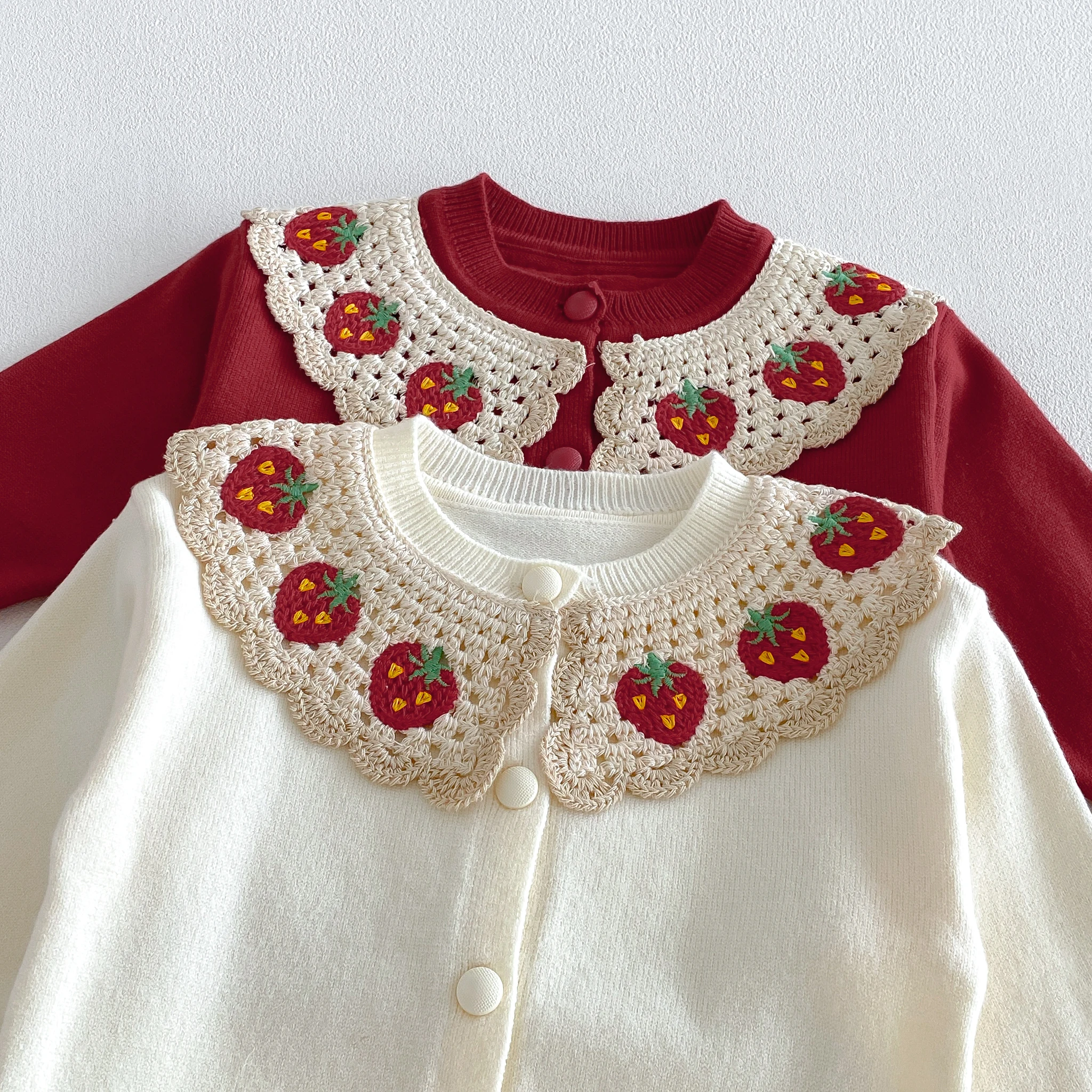 Infant and Toddler 2026 Fall/Winter New Strawberry Doll-Neck Knit Cardigan for Girls, Sweet and Cute Outfit