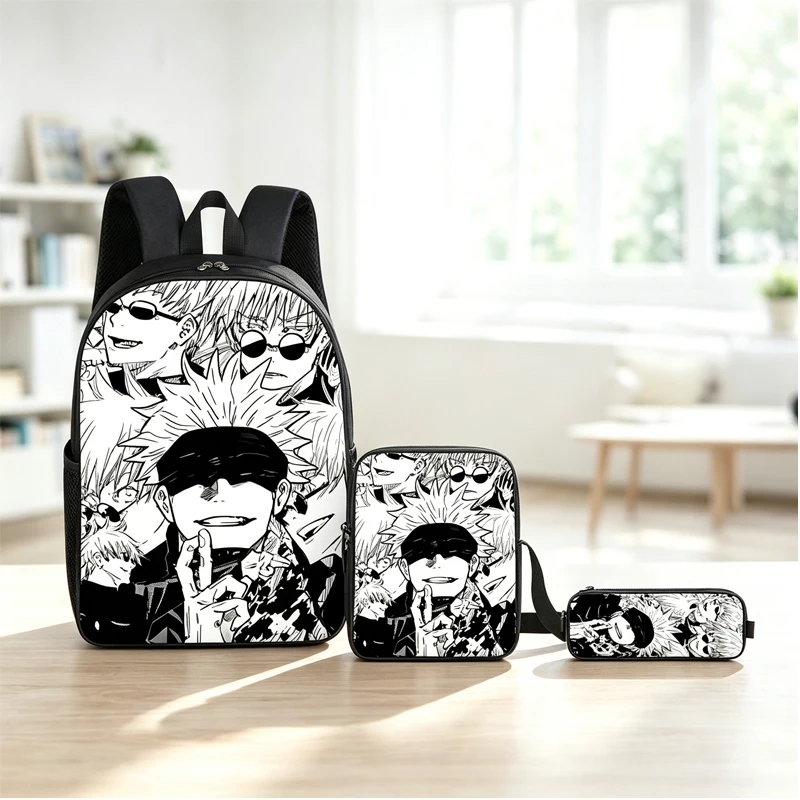 Jujutsu Kaisen Backpack Lunch Pack Pen Case 3pcs Set Gojo Satoru Anime Student boy Schoolbag Fashion Pencil Bags Birthday Gift