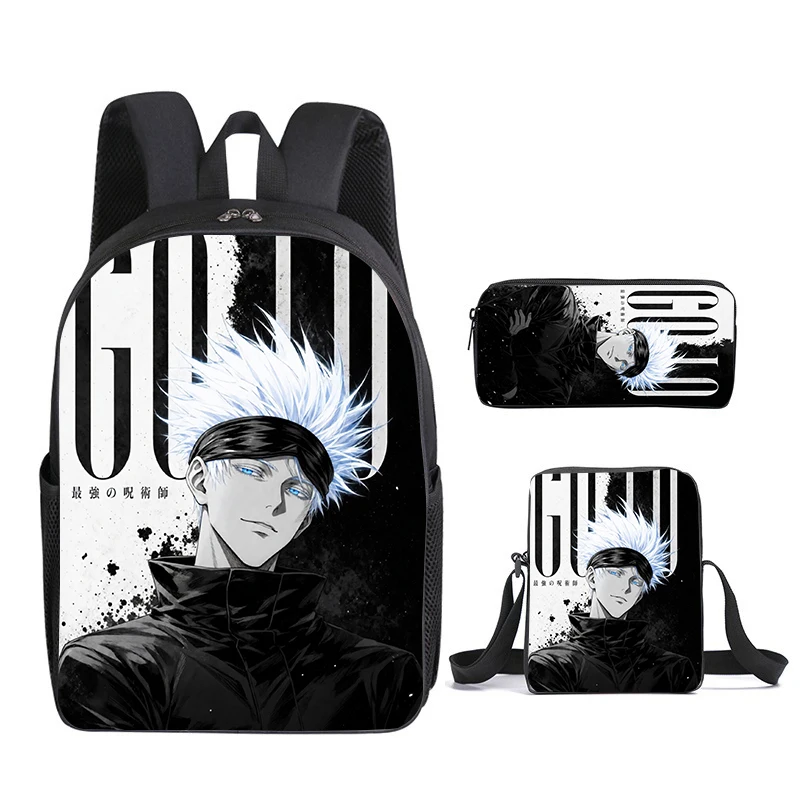 Jujutsu Kaisen Backpack Lunch Pack Pen Case 3pcs Set Gojo Satoru Anime Student boy Schoolbag Fashion Pencil Bags Birthday Gift