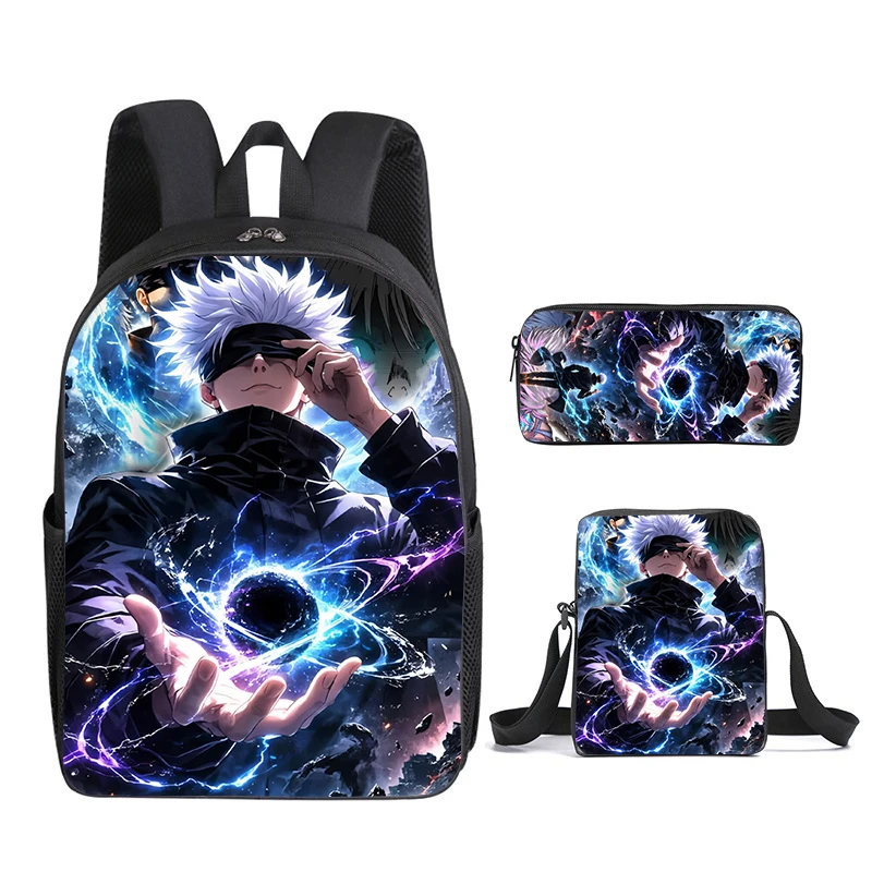 Jujutsu Kaisen Backpack Lunch Pack Pen Case 3pcs Set Gojo Satoru Anime Student boy Schoolbag Fashion Pencil Bags Birthday Gift