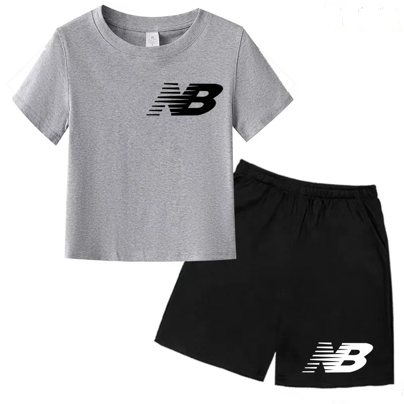 Children's Sports White T-shirts Short-sleeved Shirts and Shorts Sets for Boys Girls Clothing Suitable for Children Aged 3 to13