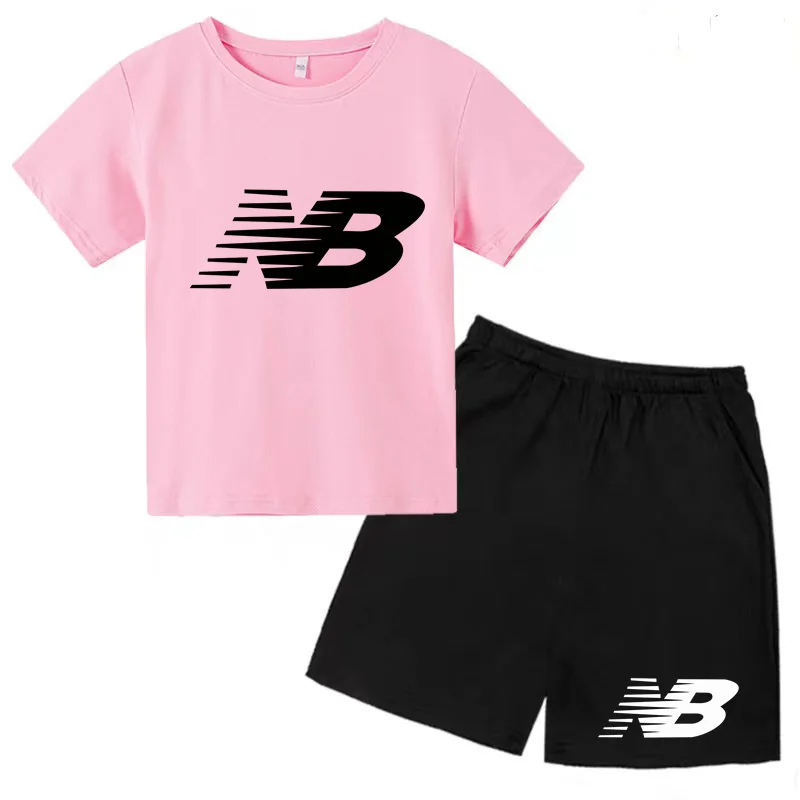 Children's Sports White T-shirts Short-sleeved Shirts and Shorts Sets for Boys Girls Clothing Suitable for Children Aged 3 to13