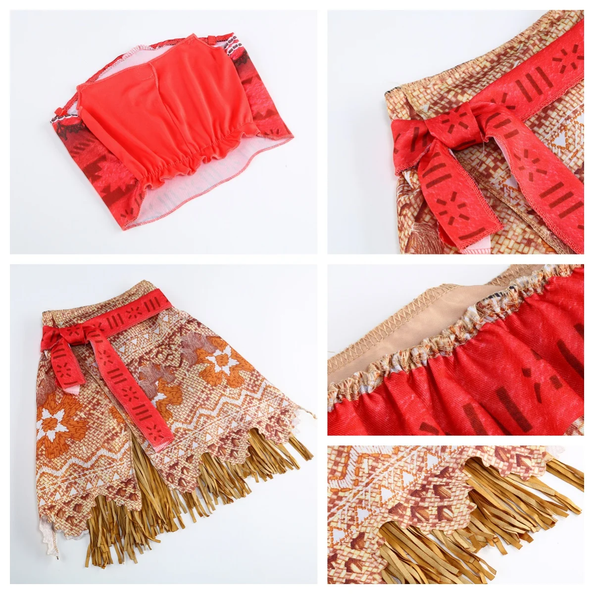 Adult Kids Moana Vaiana 2Pcs Cosplay Dress Polynesian Princess Costume with Wig Necklace Halloween Birthday Party Costume