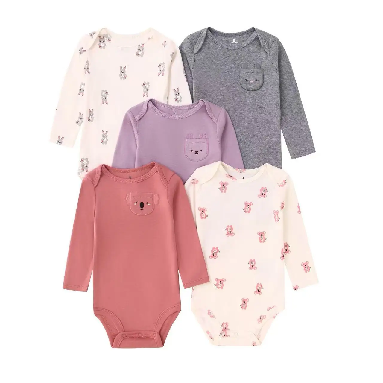 Unisex 4-5Pieces Newborn Bodysuits Cotton Baby Girl Clothes Summer Baby Boy Clothes Cartoon Printed Infant Bebe Clothes 6-24M