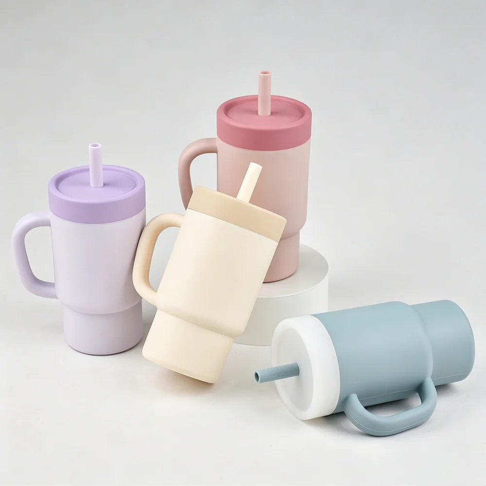 300ml 1PC Colorblock Sports Water Bottle, Fashion Sport Shape Cup, Stainless Steel Inner Cup With Soft Silicone Straw Portable
