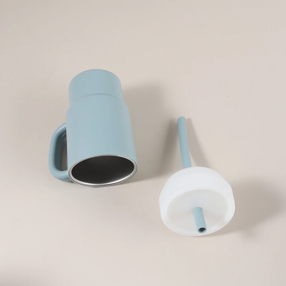 300ml 1PC Colorblock Sports Water Bottle, Fashion Sport Shape Cup, Stainless Steel Inner Cup With Soft Silicone Straw Portable