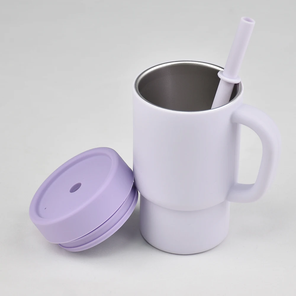 300ml 1PC Colorblock Sports Water Bottle, Fashion Sport Shape Cup, Stainless Steel Inner Cup With Soft Silicone Straw Portable