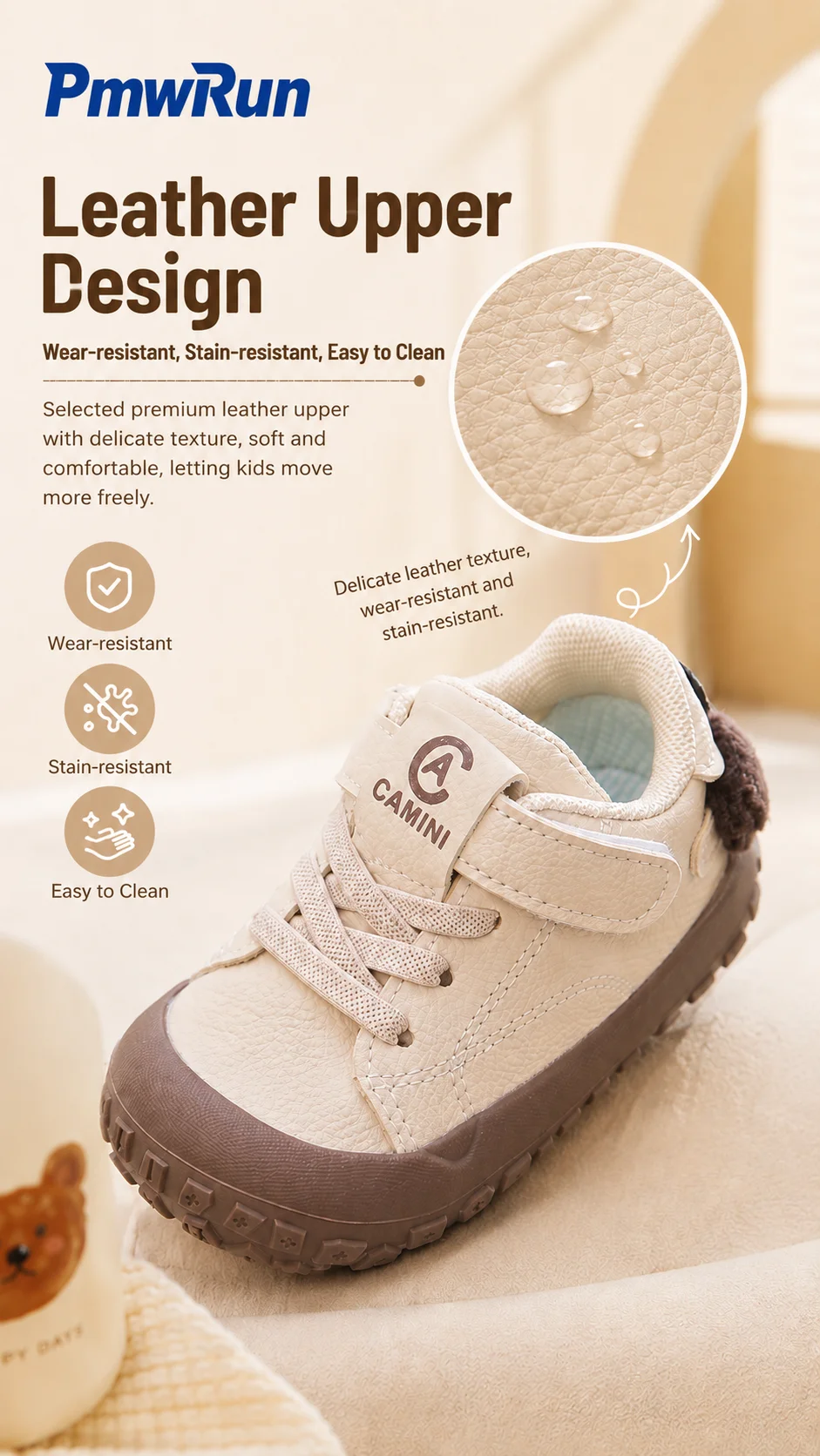 Cute Sport Shoes For Children PU Leather Waterproof Boy's Girl's Running Footwear Ergonomics Toddler Kid's Sneakers Casual Shoes