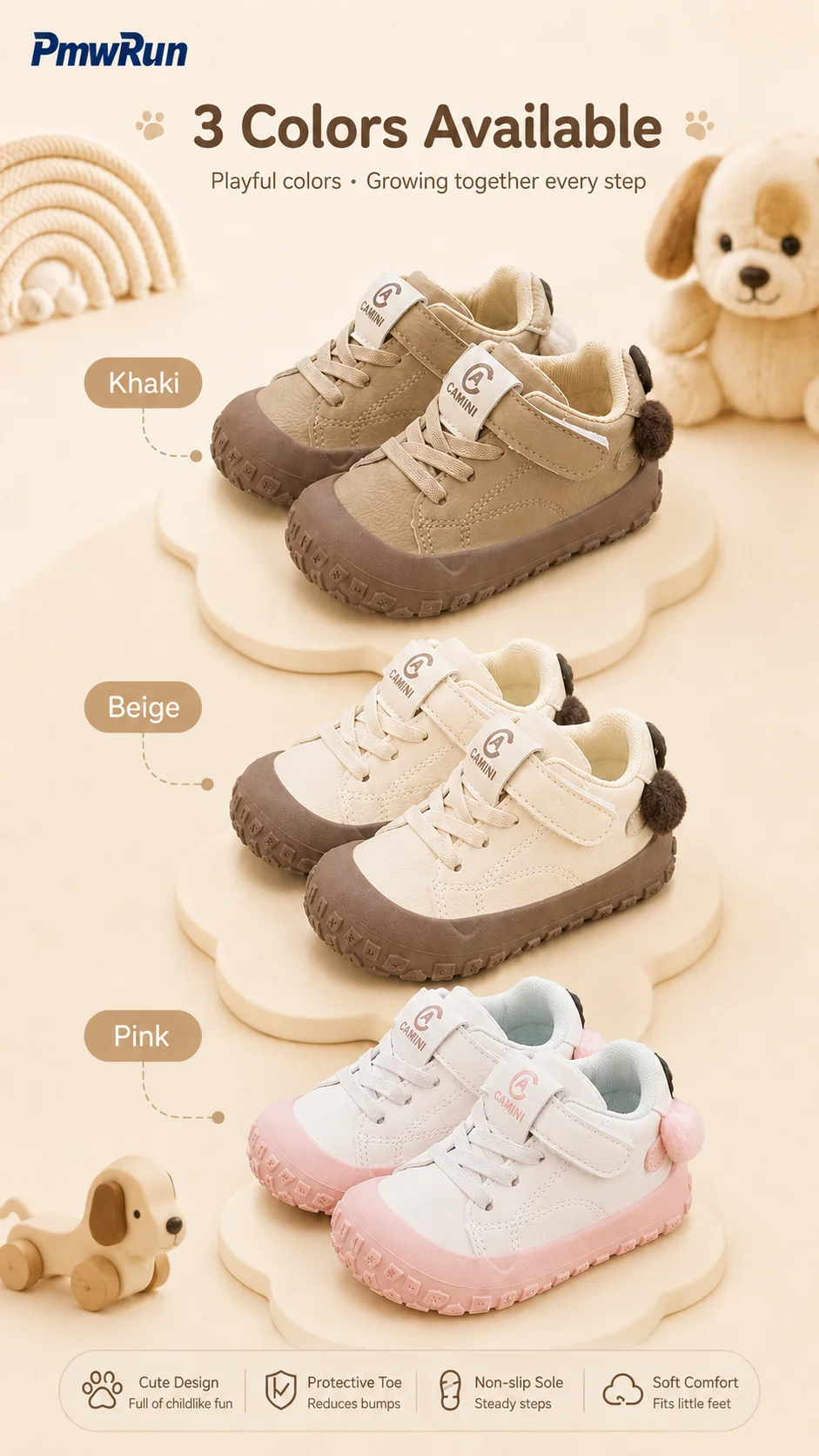 Cute Sport Shoes For Children PU Leather Waterproof Boy's Girl's Running Footwear Ergonomics Toddler Kid's Sneakers Casual Shoes