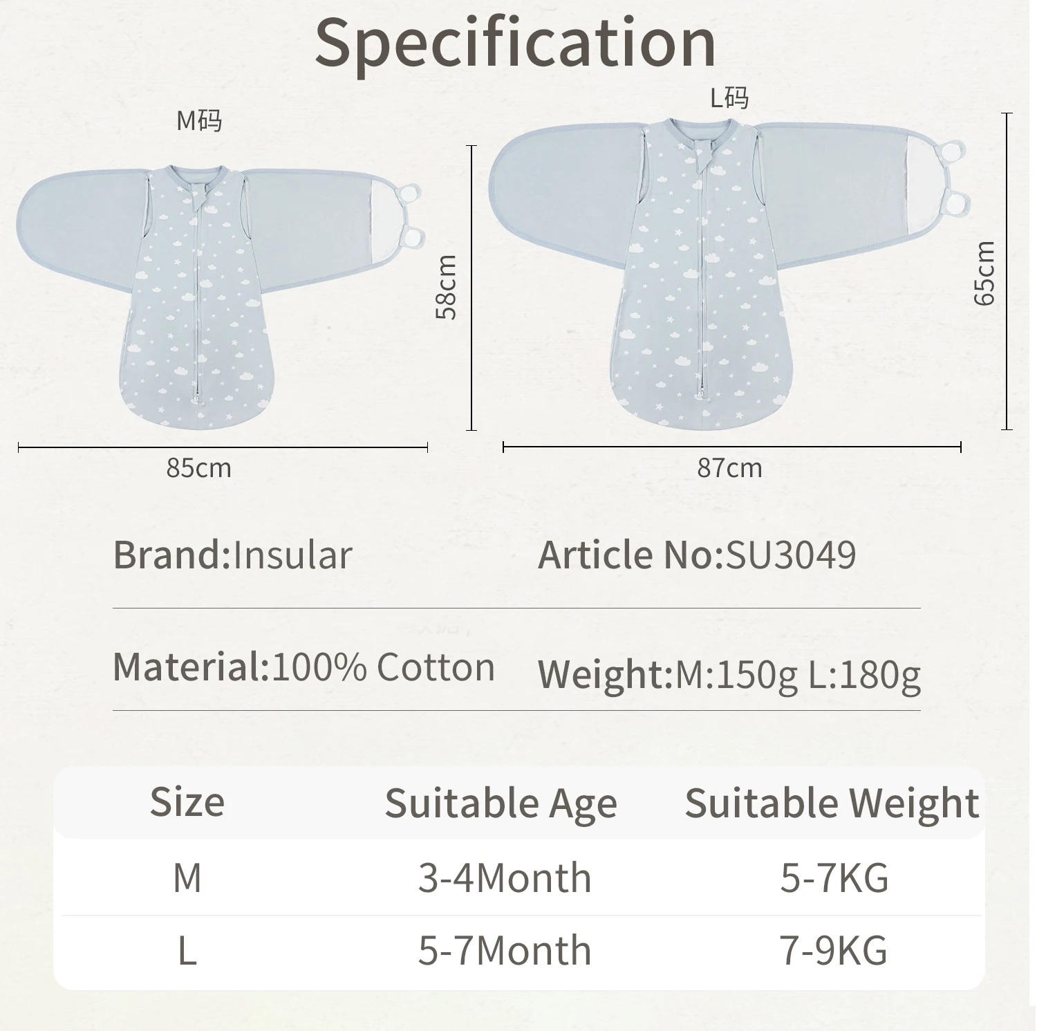 INSULAR Baby 100% Cotton Swaddling Cloth With Caps Envelope Type Newborn Cartoon Envelope Anti-Startle Adjustable Bedding Item