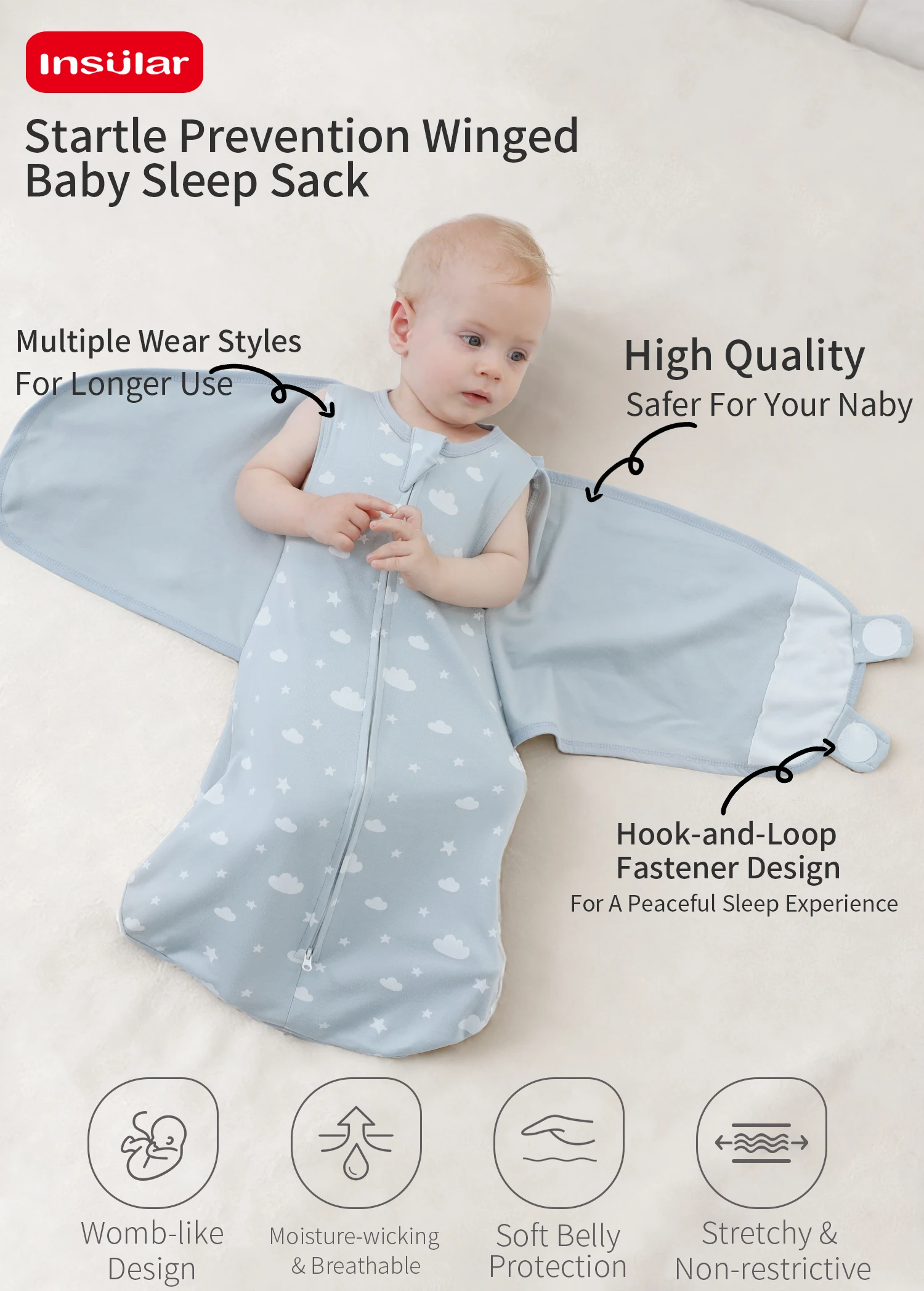 INSULAR Baby 100% Cotton Swaddling Cloth With Caps Envelope Type Newborn Cartoon Envelope Anti-Startle Adjustable Bedding Item