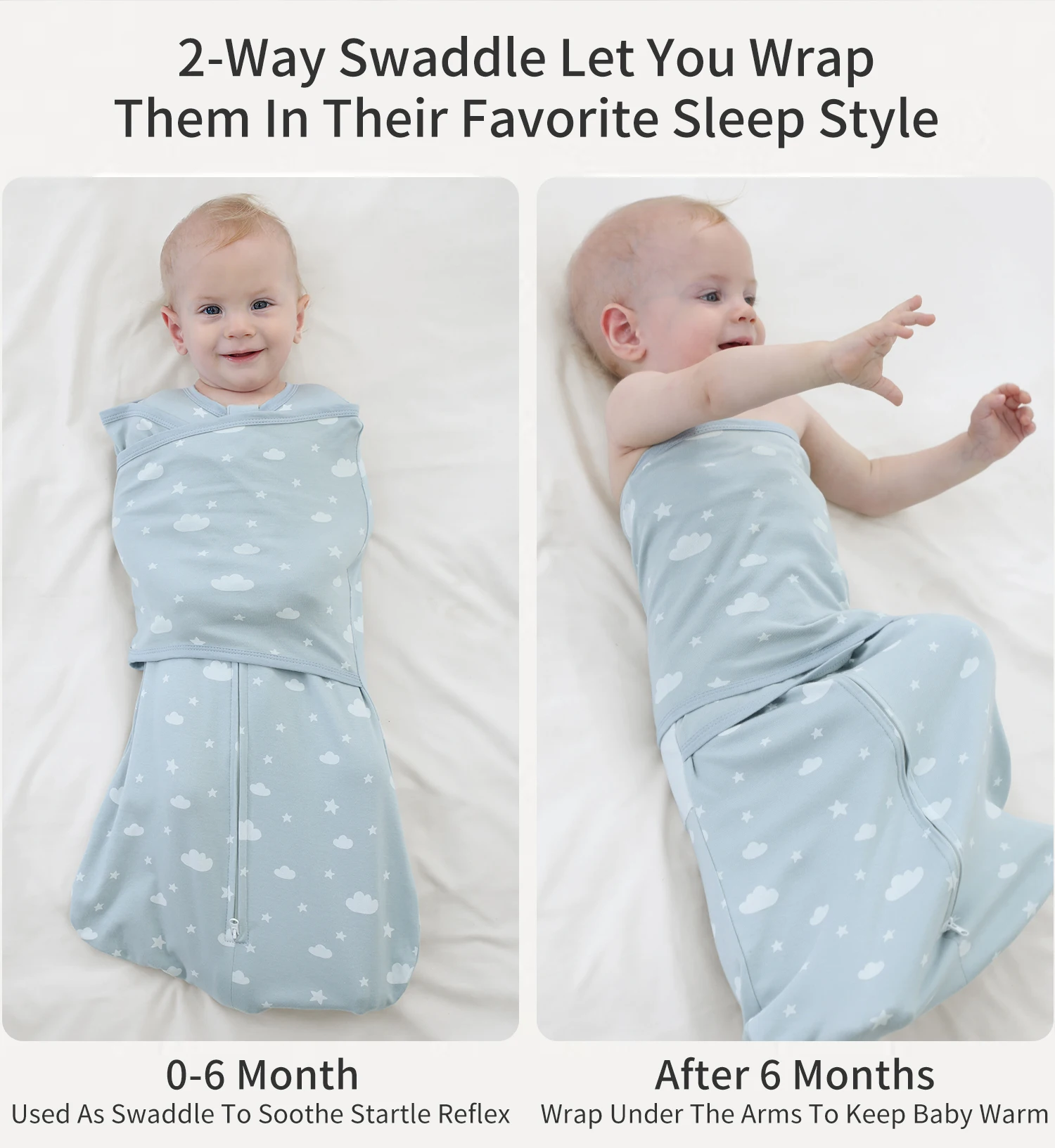 INSULAR Baby 100% Cotton Swaddling Cloth With Caps Envelope Type Newborn Cartoon Envelope Anti-Startle Adjustable Bedding Item