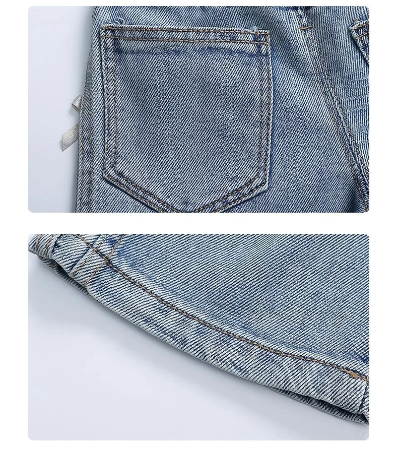 Baby Girls Spring Jeans Kids Summer Bow Denim Pants Children's Straight Wide-leg Trousers Toddler Autumn Loose Clothing 2-8Y