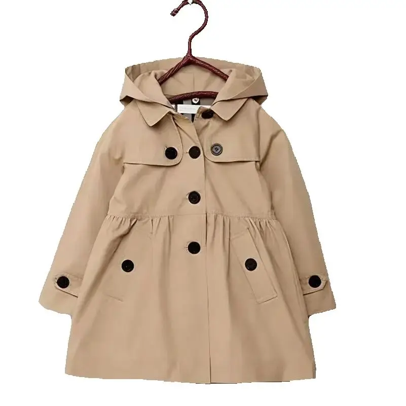 New children's Korean version jacket girls' spring and autumn solid color cardigan long casual hooded jacket 2-12Y