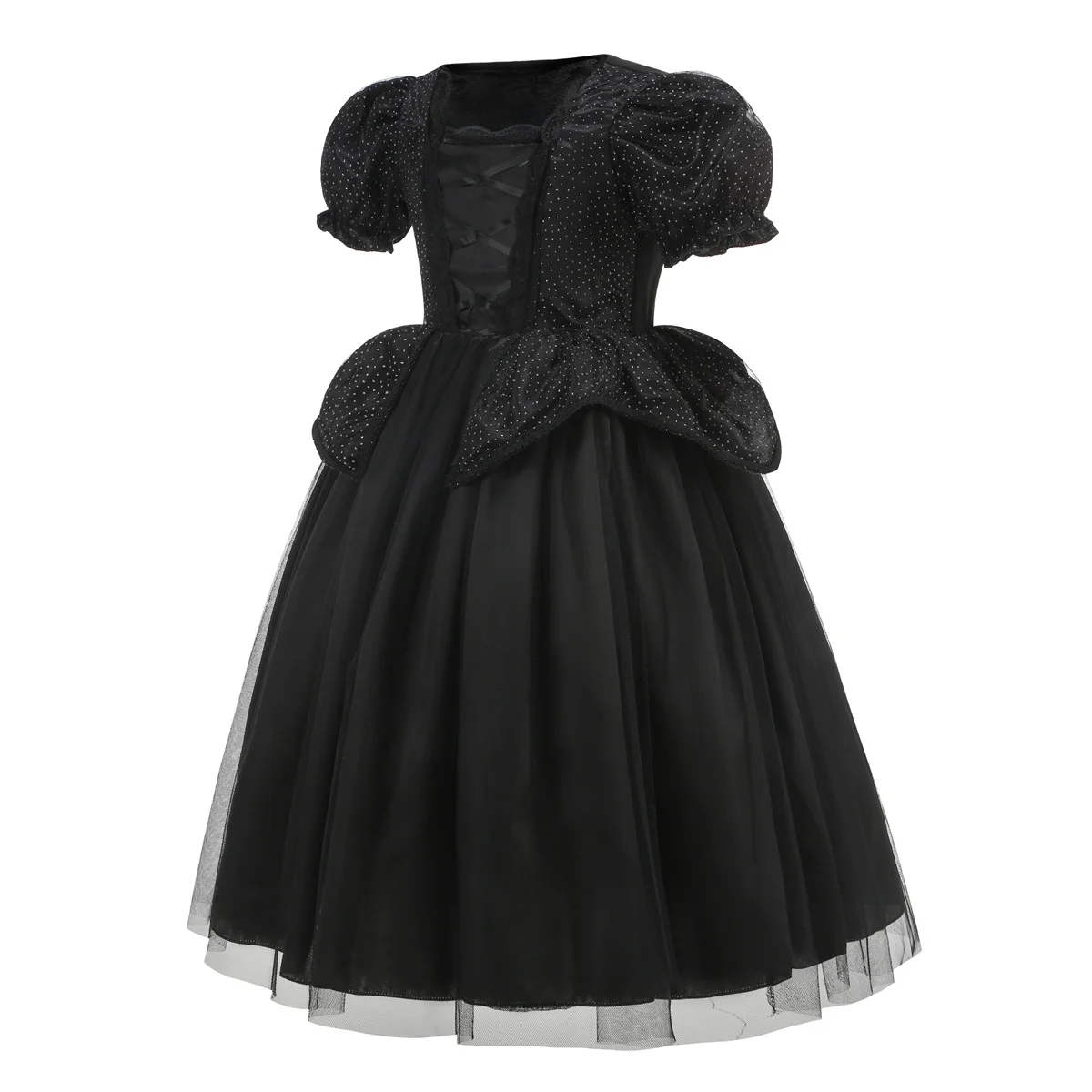 Kids Maleficent Costume Set Girls Evil Queen Outfit Deluxe Black Tulle Dress with Accessories for Carnival Party Role Play