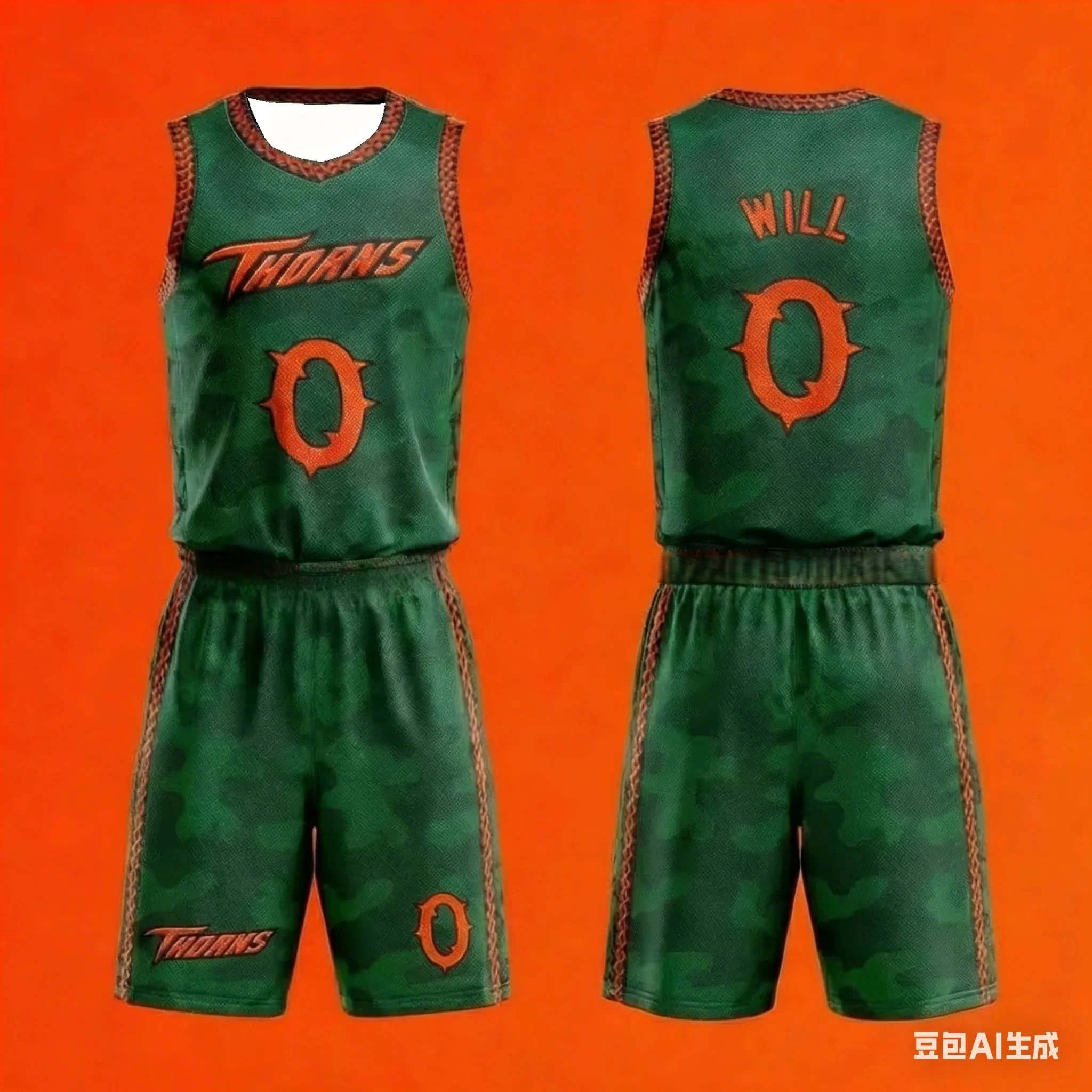 Wenlan Thorn Basketball Sweatshirt Set GOAT Movie Will 0 Green Camouflage Breathable Quick Drying Boys' Sports Tank Top Shorts