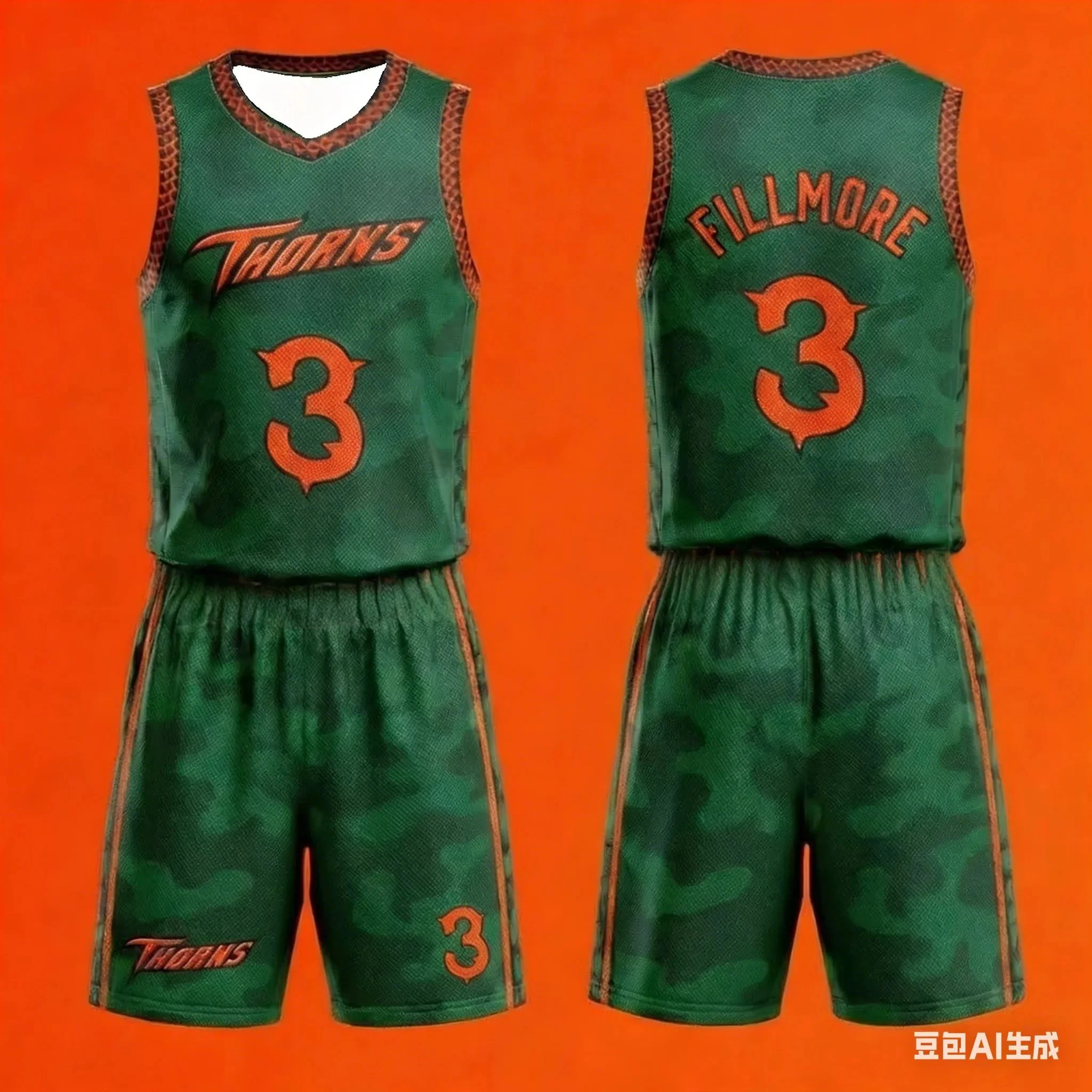 Wenlan Thorn Basketball Sweatshirt Set GOAT Movie Will 0 Green Camouflage Breathable Quick Drying Boys' Sports Tank Top Shorts